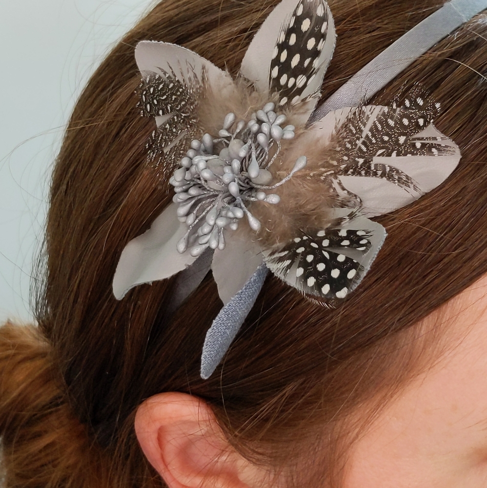 LOFT Floral Leather Feather Headband